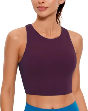 CRZ YOGA Butterluxe Racerback Longline Sports Bras for Women - High Neck Padded Crop Workout Tank Top with Built in Pads