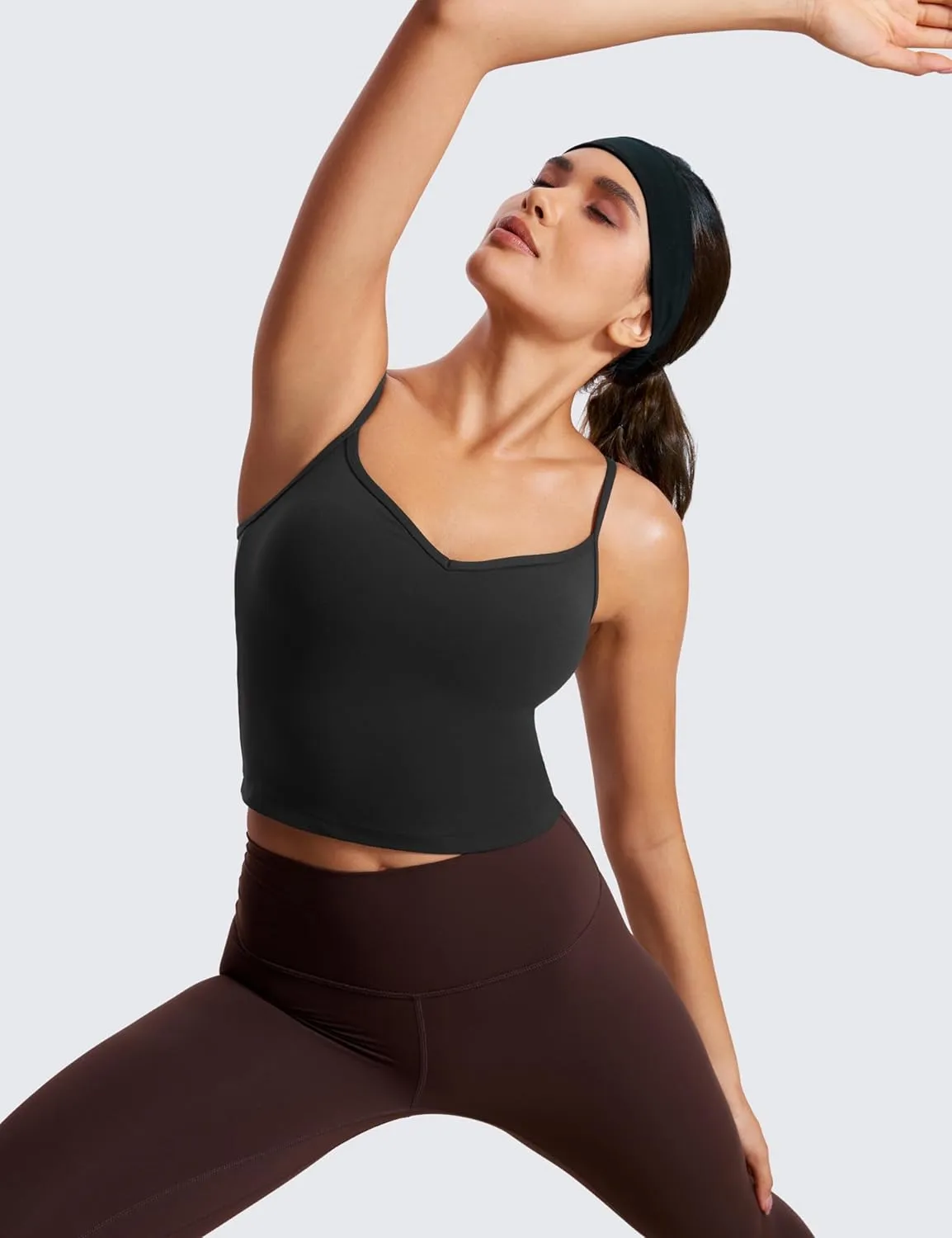 CRZ YOGA Butterluxe Womens Sweetheart Longline Sports Bra - Adjustable Thin Strap Workout Tank Tops Yoga Padded Camisole