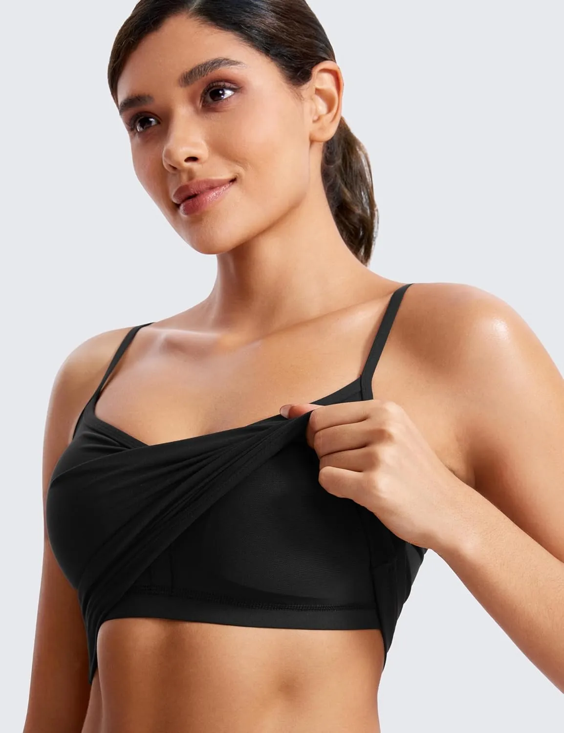 CRZ YOGA Butterluxe Womens Sweetheart Longline Sports Bra - Adjustable Thin Strap Workout Tank Tops Yoga Padded Camisole