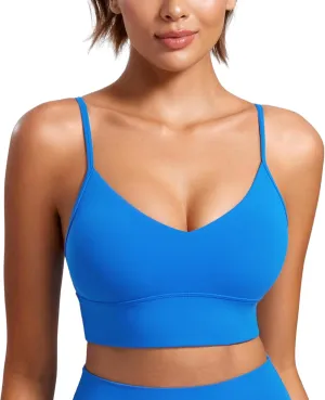 CRZ YOGA Butterluxe Womens V Neck Longline Sports Bra - Adjustable Padded Yoga Camisole Workout Crop Top