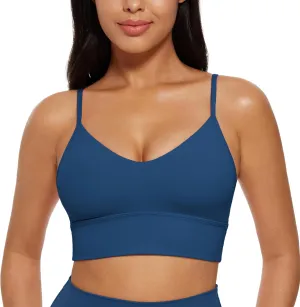 CRZ YOGA Butterluxe Womens V Neck Longline Sports Bra - Adjustable Padded Yoga Camisole Workout Crop Top