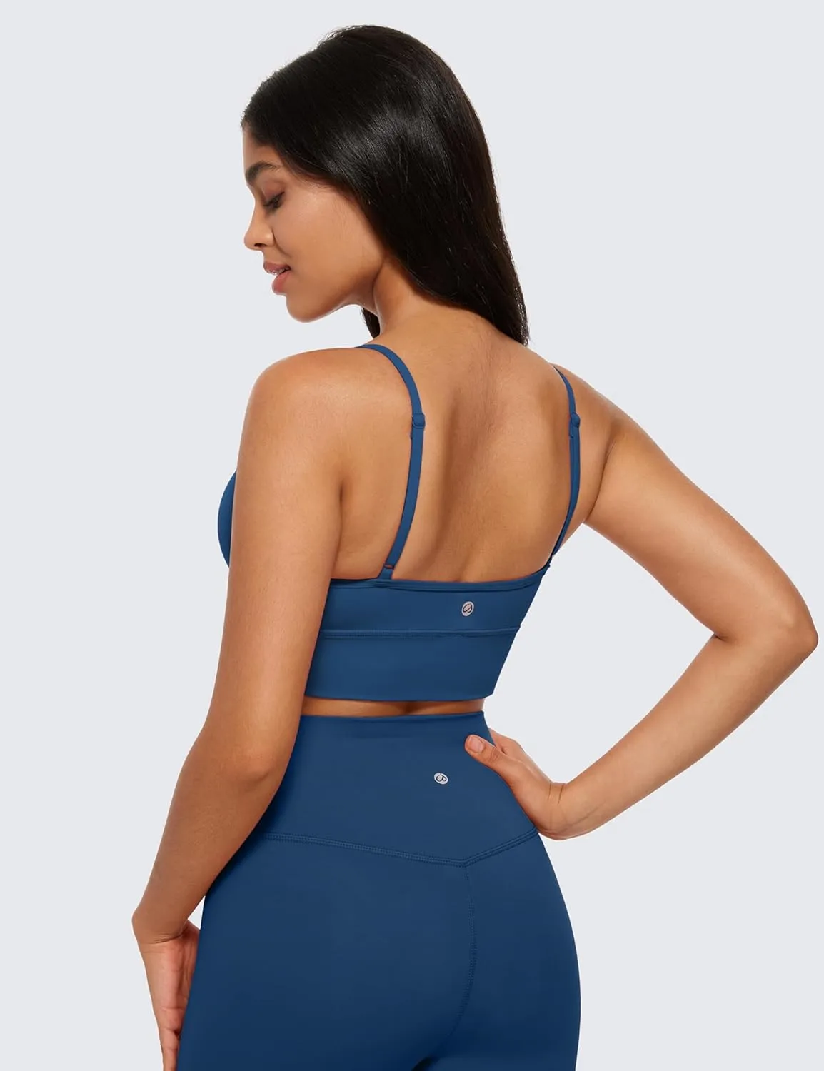 CRZ YOGA Butterluxe Womens V Neck Longline Sports Bra - Adjustable Padded Yoga Camisole Workout Crop Top