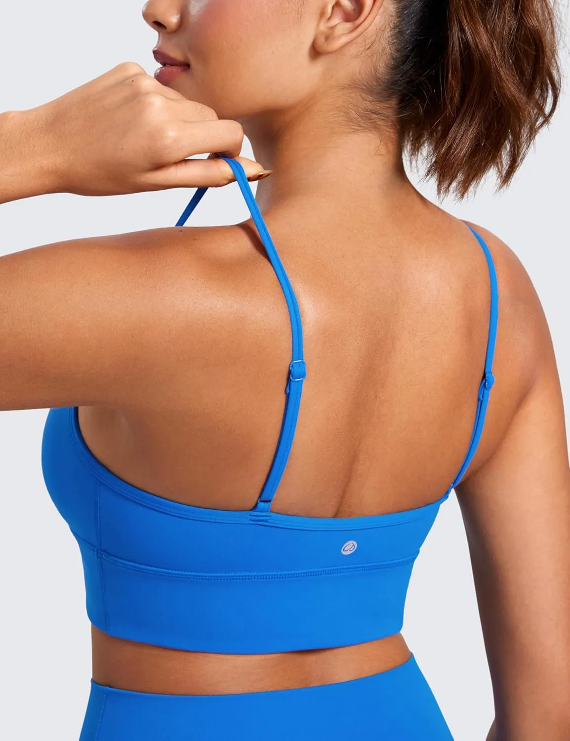 CRZ YOGA Butterluxe Womens V Neck Longline Sports Bra - Adjustable Padded Yoga Camisole Workout Crop Top