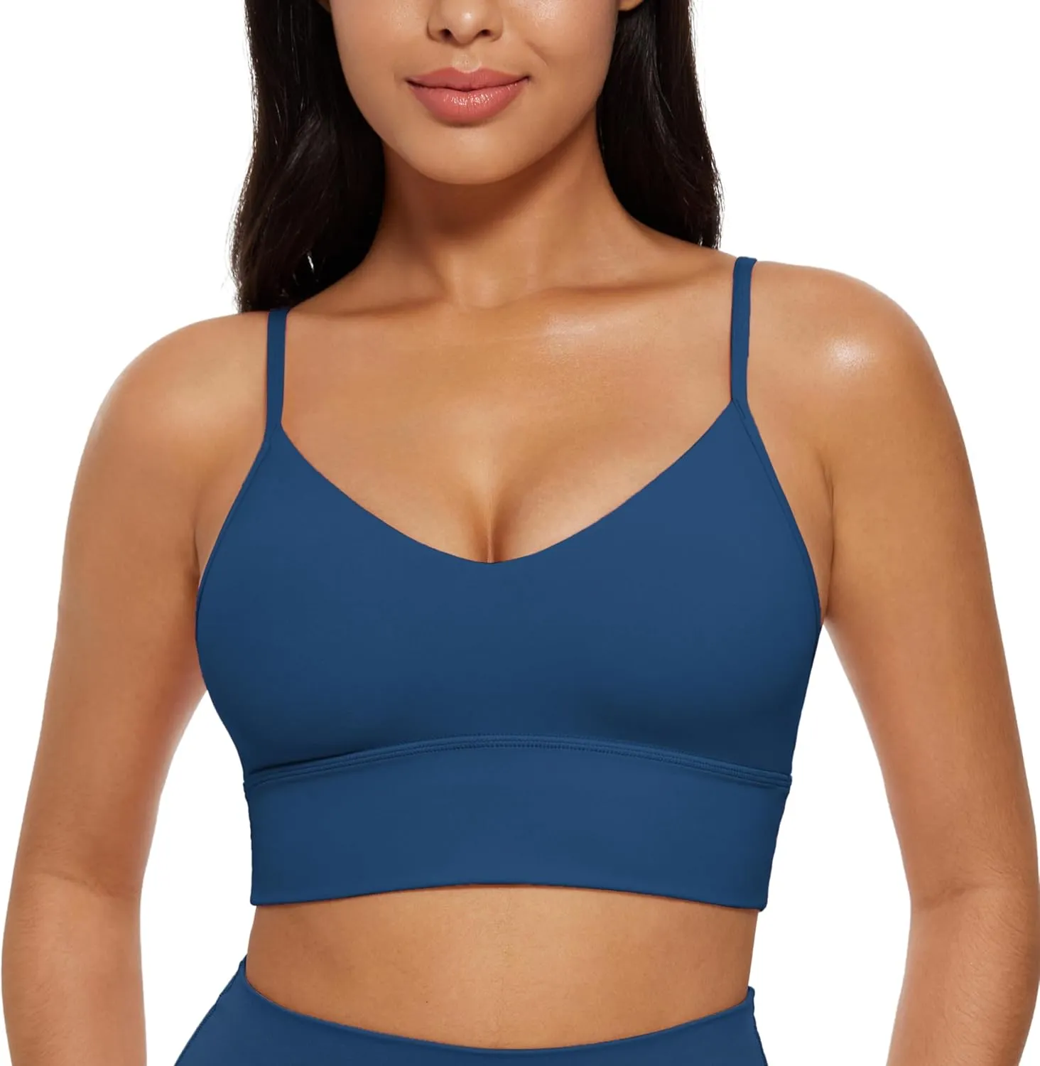 CRZ YOGA Butterluxe Womens V Neck Longline Sports Bra - Adjustable Padded Yoga Camisole Workout Crop Top