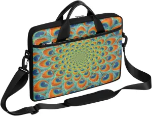 Dazzling Peacock Feather Laptop Computer Bag Waterproof Shoulder Messenger Bag 13-15 inch Durable Laptop Tote Bag with Shoulder Strap Handle Lightweight Crossbody Briefcase