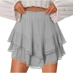 DDAPJ pyju Flowy Shorts for Women Summer Casual Boho Ruffle Tiered Skorts High Waist Mini Skirts Crochet Golf Tennis Skirts