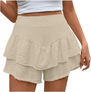 DDAPJ pyju Ruffle Shorts for Women 2025 Trendy Casual Mini Skirt Wide Leg High Waisted Shorts Flowy Skort for Summer