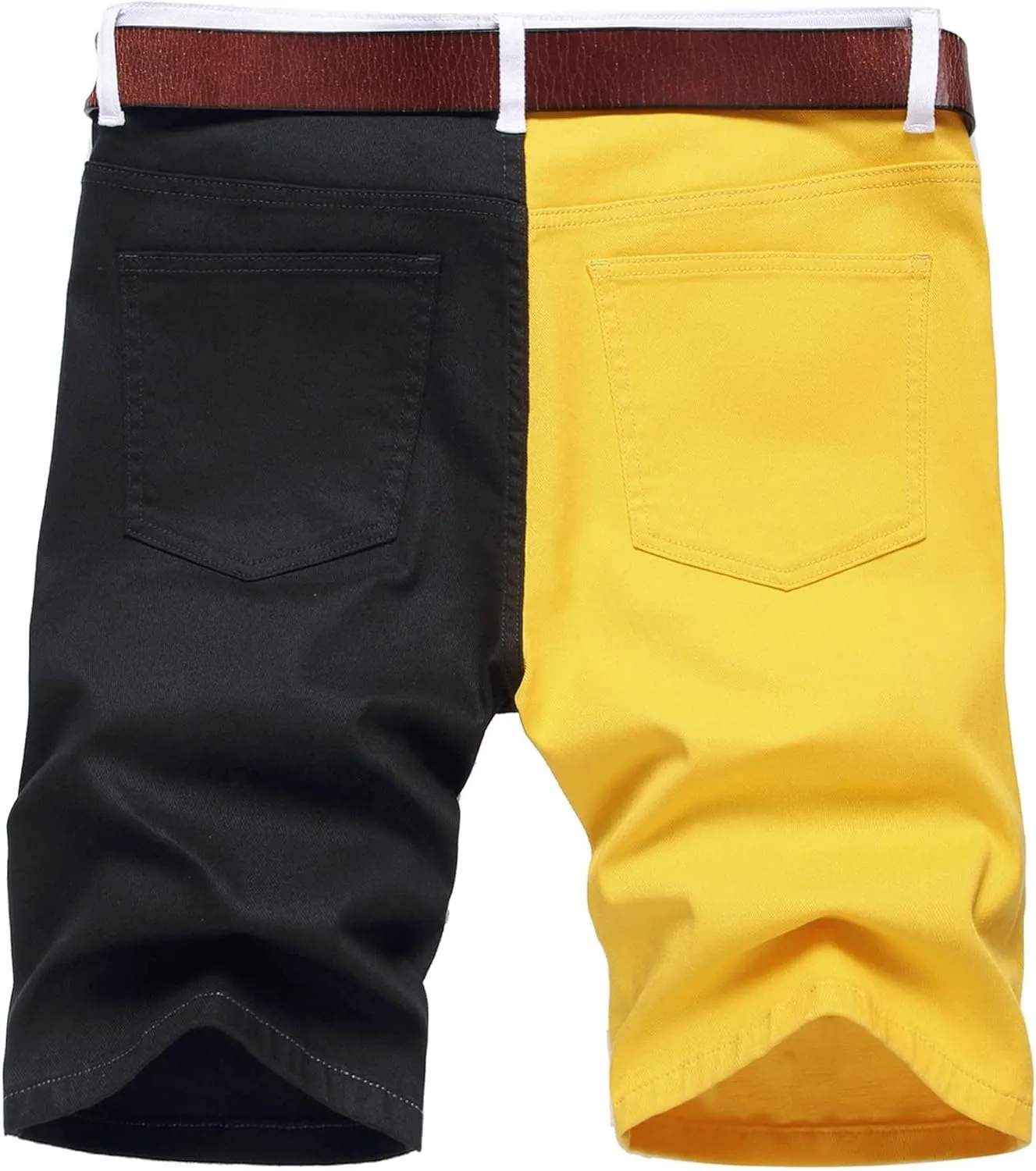 DGHM-JLMY Men Stretch Ripped Slim Fit Spliced Denim Shorts Fashion Colorblock Hip Hop Jean Shorts Frayed Straight Jean Short
