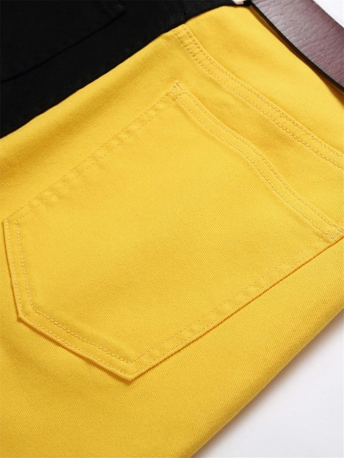 DGHM-JLMY Men Stretch Ripped Slim Fit Spliced Denim Shorts Fashion Colorblock Hip Hop Jean Shorts Frayed Straight Jean Short