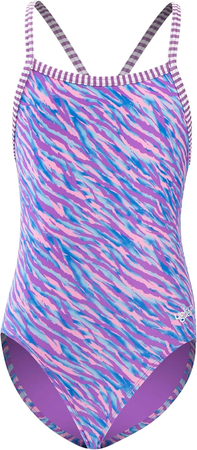 Dolfin Uglies Girls' One Piece Swimsuit - Athletic Practice Suit with Criss-Cross Straps