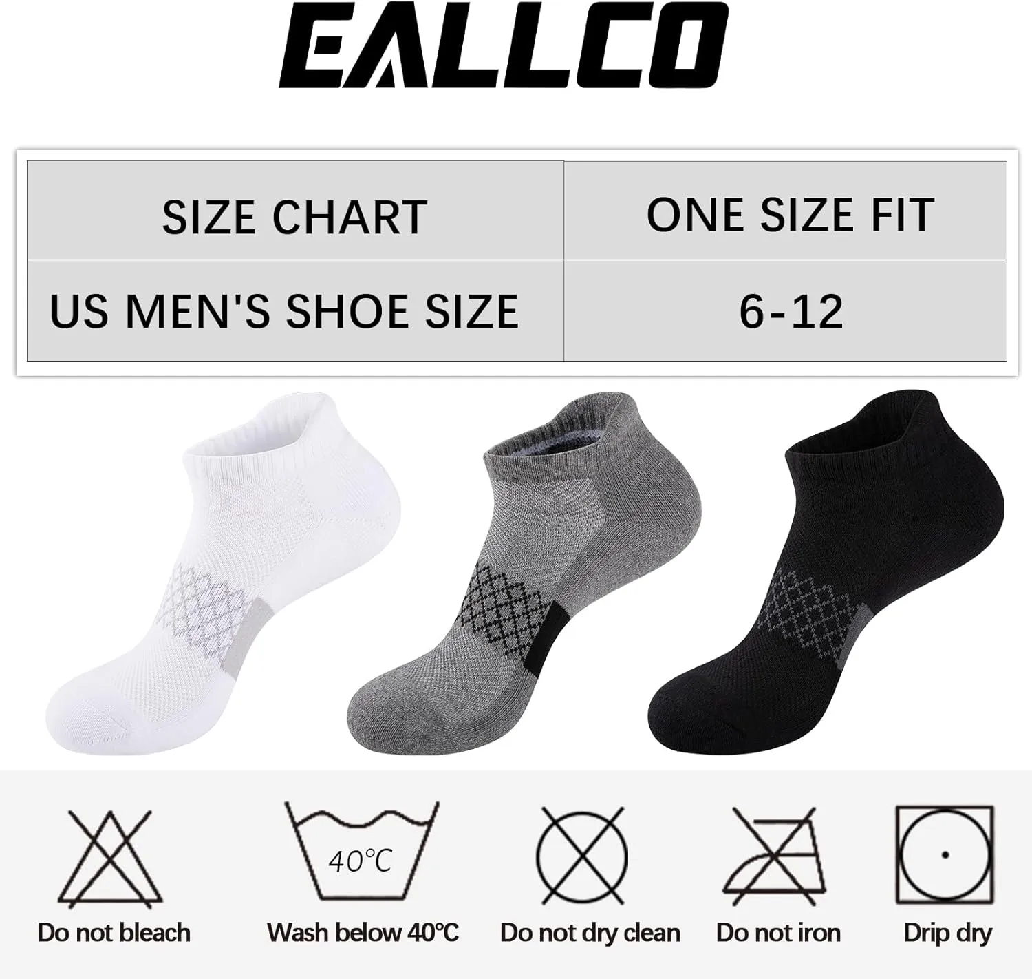 eallco Mens Cotton Ankle Socks Athletic Running Low Cut Breathable Cushioned Sport Tab Short Socks 7 Pairs