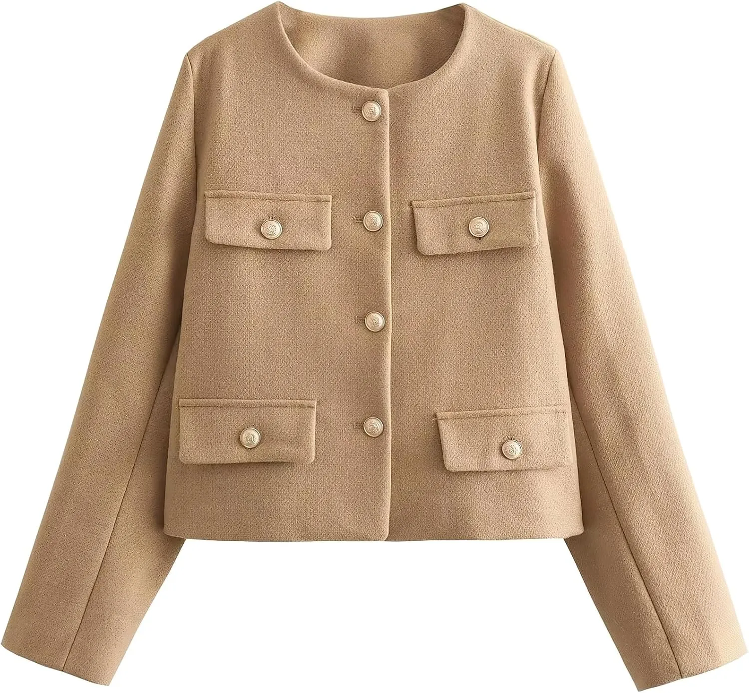 ebossy Women's Button Down Petite Blazer Jacket Long Sleeve Slim Coat Crop Top with Flap Pocket
