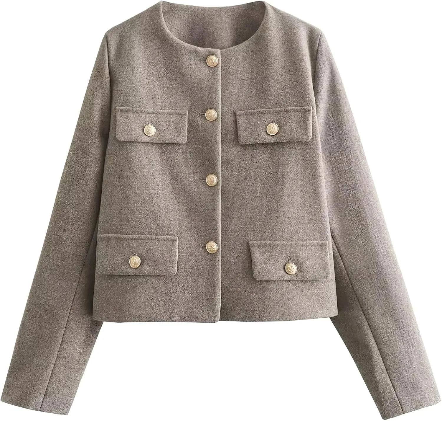 ebossy Women's Button Down Petite Blazer Jacket Long Sleeve Slim Coat Crop Top with Flap Pocket