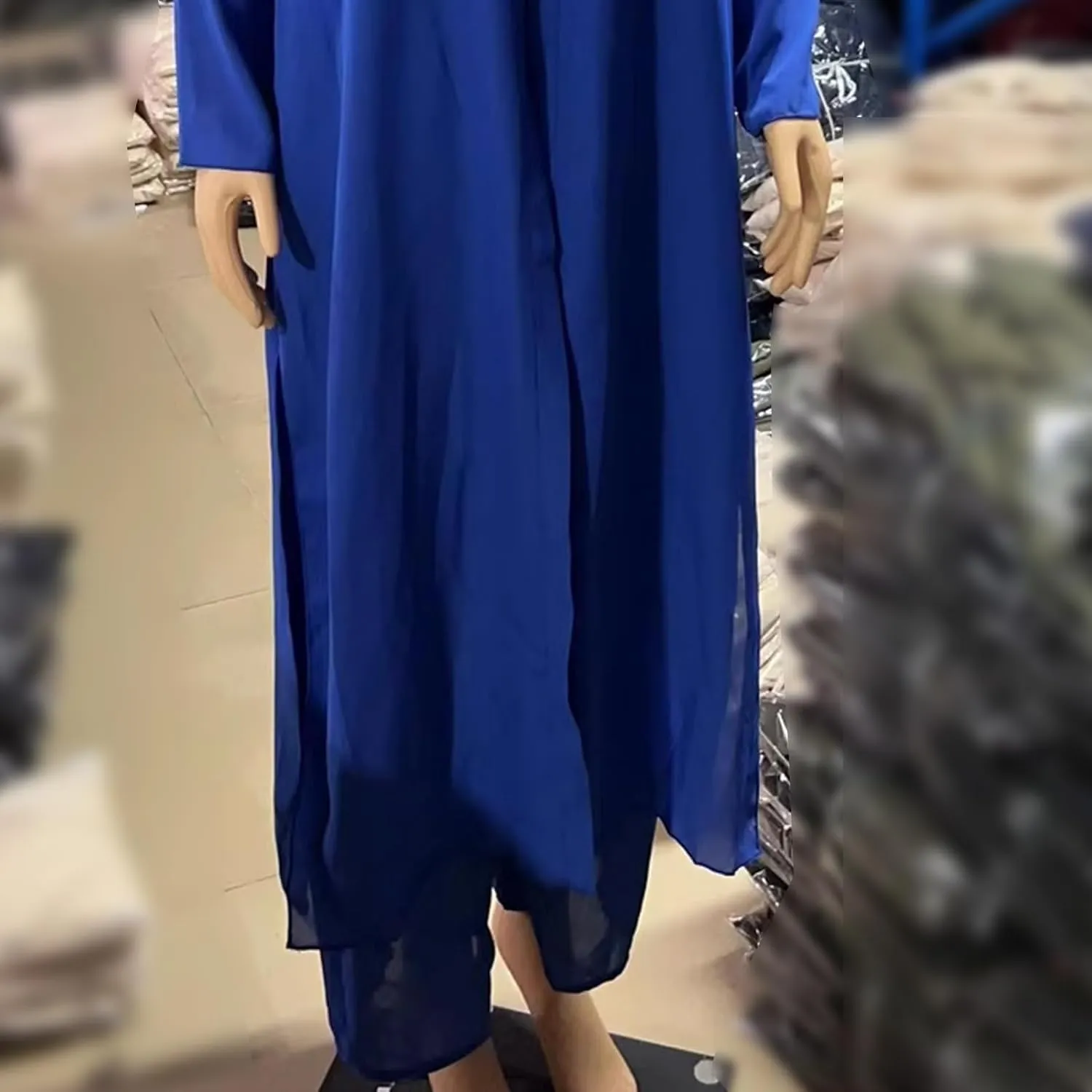 Elegant Casual 2 Pieces Suit with Long Top Matching Trouser,Women's V-Neck Slit Hem Shirt Wide-Leg Pant Chiffon Set