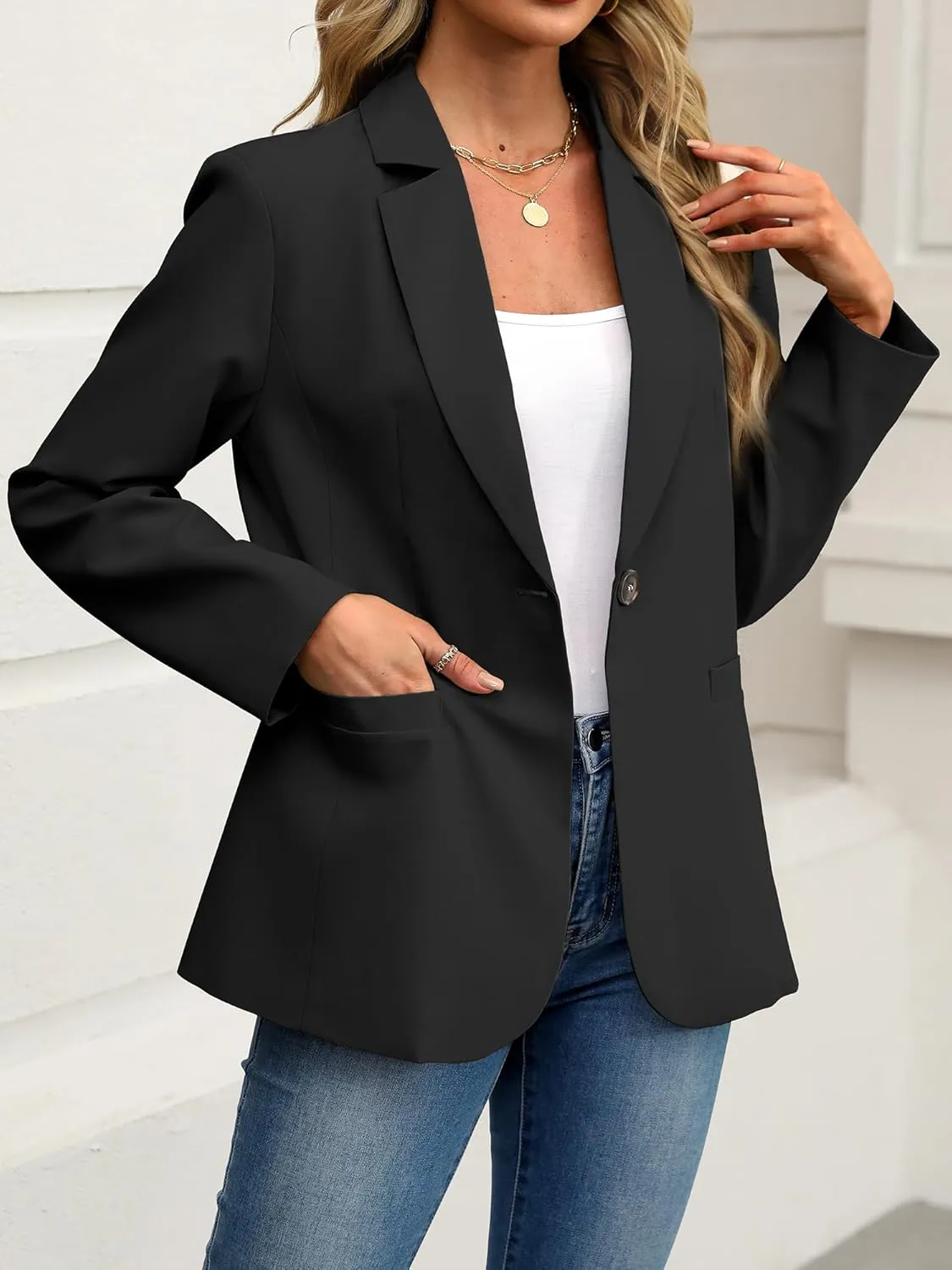 ELLEVEN Women's Blazer Business Casual Lightweight Suit - Long Sleeve Slim Fit Work Office Jacket with Pockets