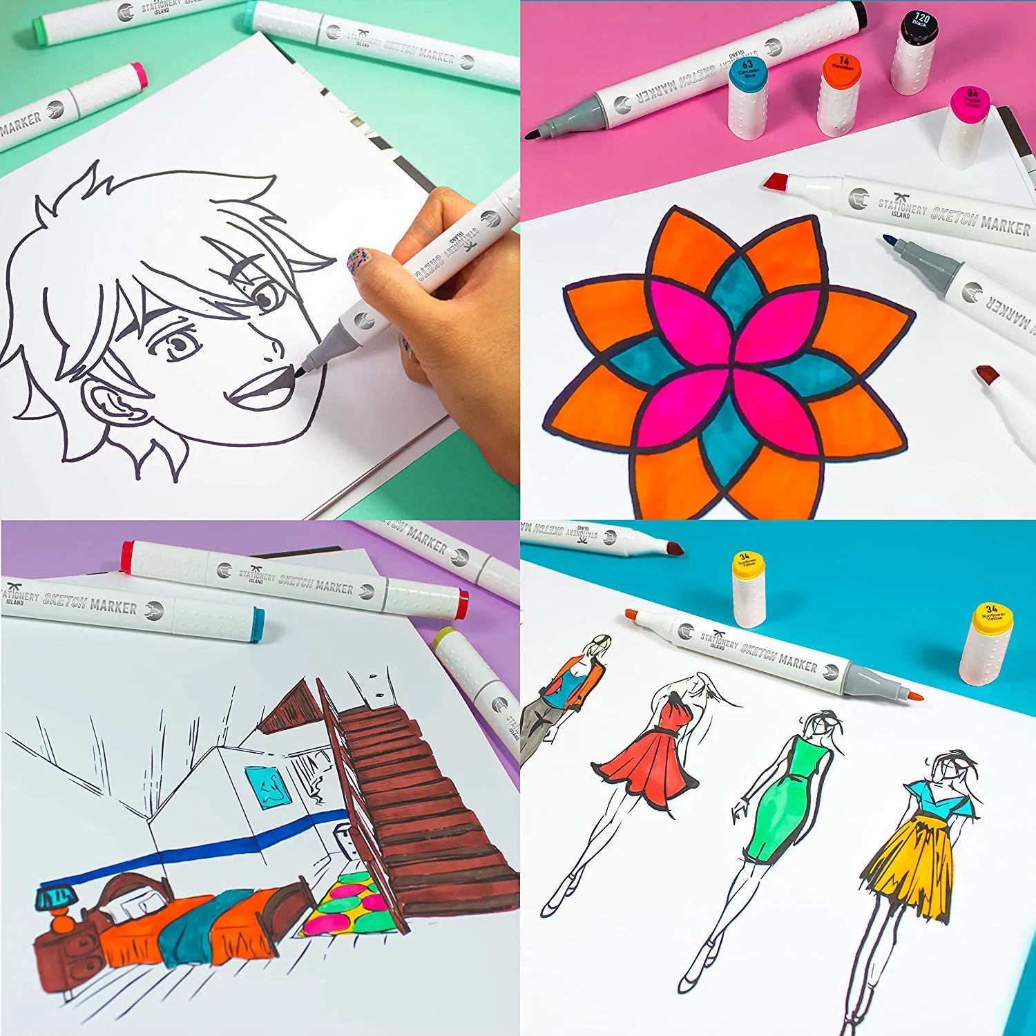 Essential Colours Sketch Markers & Hard Carry Case - Set of 48
