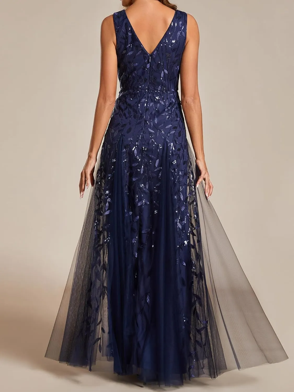 Ever-Pretty Women's Sexy Sleeveless V-Neck Evening Gowns Empire Waist Sequin Embroidery Formal Dress