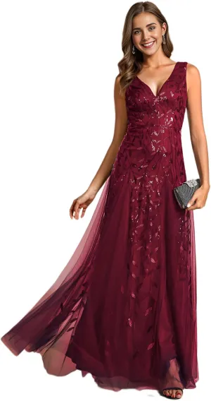 Ever-Pretty Women's Sexy Sleeveless V-Neck Evening Gowns Empire Waist Sequin Embroidery Formal Dress