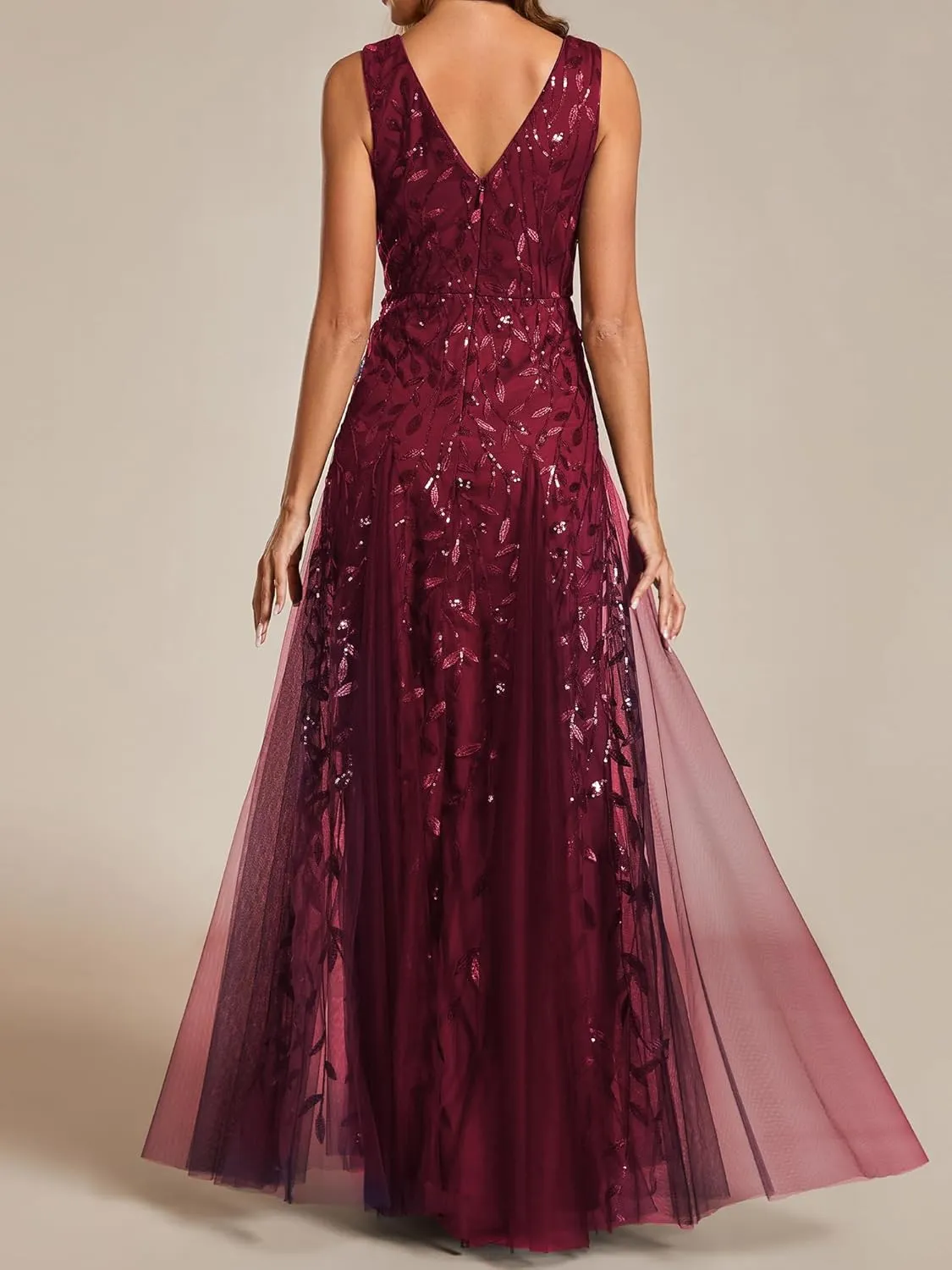 Ever-Pretty Women's Sexy Sleeveless V-Neck Evening Gowns Empire Waist Sequin Embroidery Formal Dress