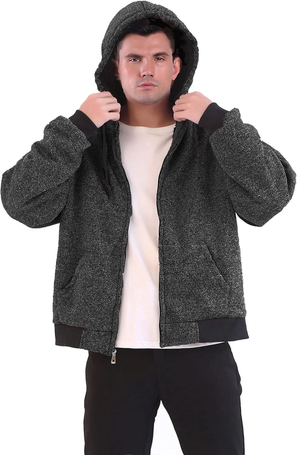 Facitisu Flannel Hoodies for Men Sherpa Lined Heavy Fleece Plaid Jacket Mens Coats Plus Size Big Tall