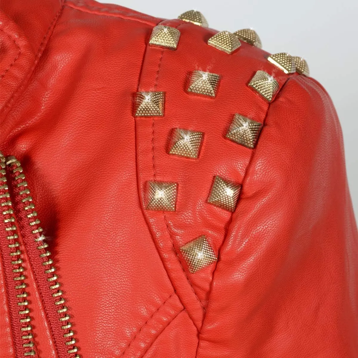 Fashion SX Women's Studded Rivets Faux Leather Jacket Plus Size Motorcycle Leather Casual Coats
