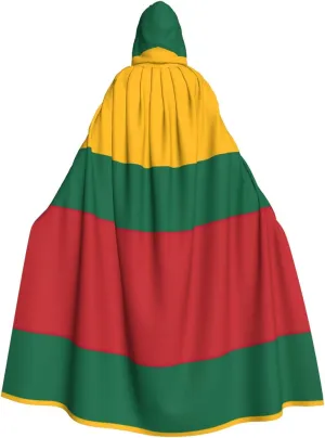 Flag Of Lithuania Print Long Cape Unisex Cloak With Hood Halloween Costume Cloak Adult Vampire Witch Cape