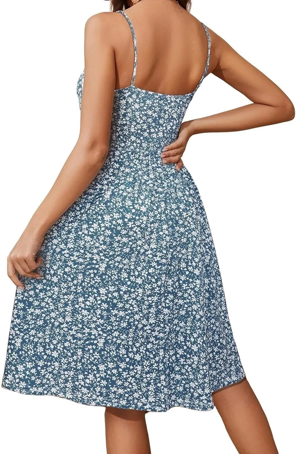 Floral Sundresses for Women 2025 Summer Midi Corset Boho Dresses Casual Spaghetti Straps Flowy Aline Vacation Beach Dress