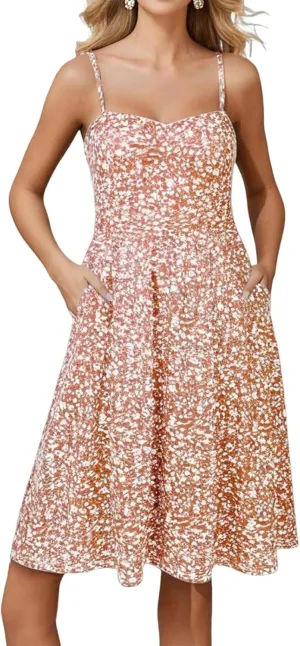 Floral Sundresses for Women 2025 Summer Midi Corset Boho Dresses Casual Spaghetti Straps Flowy Aline Vacation Beach Dress