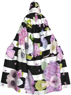 Flower Butterfly1 Print Long Cape Unisex Cloak With Hood Halloween Costume Cloak Adult Vampire Witch Cape