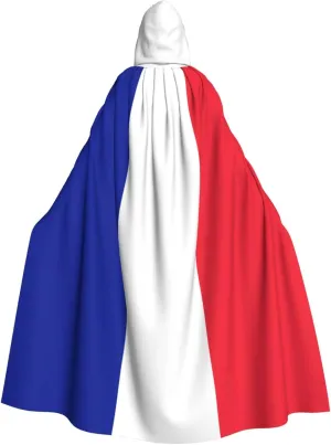 French Flag Print Long Cape Unisex Cloak With Hood Halloween Costume Cloak Adult Vampire Witch Cape