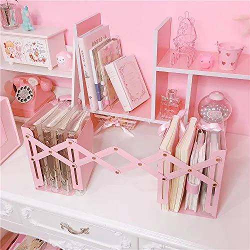 G4GIFT (Pack of 1) Metal Foldable Book, Stationery & Makeup Stand Desk Organizer Multipurpose Use (Pink)(Size: 19 x 10 x 15 cm)