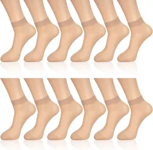 Geyoga 12 Pairs Sheer Ankle Socks Thin Nylon Transparent Ankle High Hosiery Socks Short Dress Stockings for Women