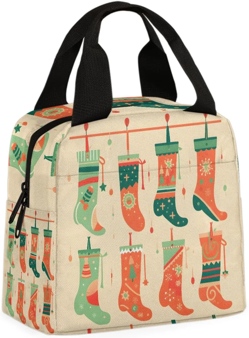 Gifts Socks Lunch Bag Christmas Socks Tote Lunch Bag Reusable Lunch Box Leakproof Cooler Bag