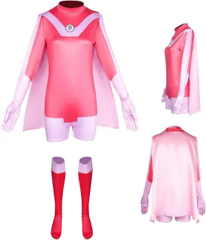 Girls Eve Cosplay Costume Atom Eve Pink Jumpsuit Bodysuit Cloak Uniform Suit Anime Halloween Outfit