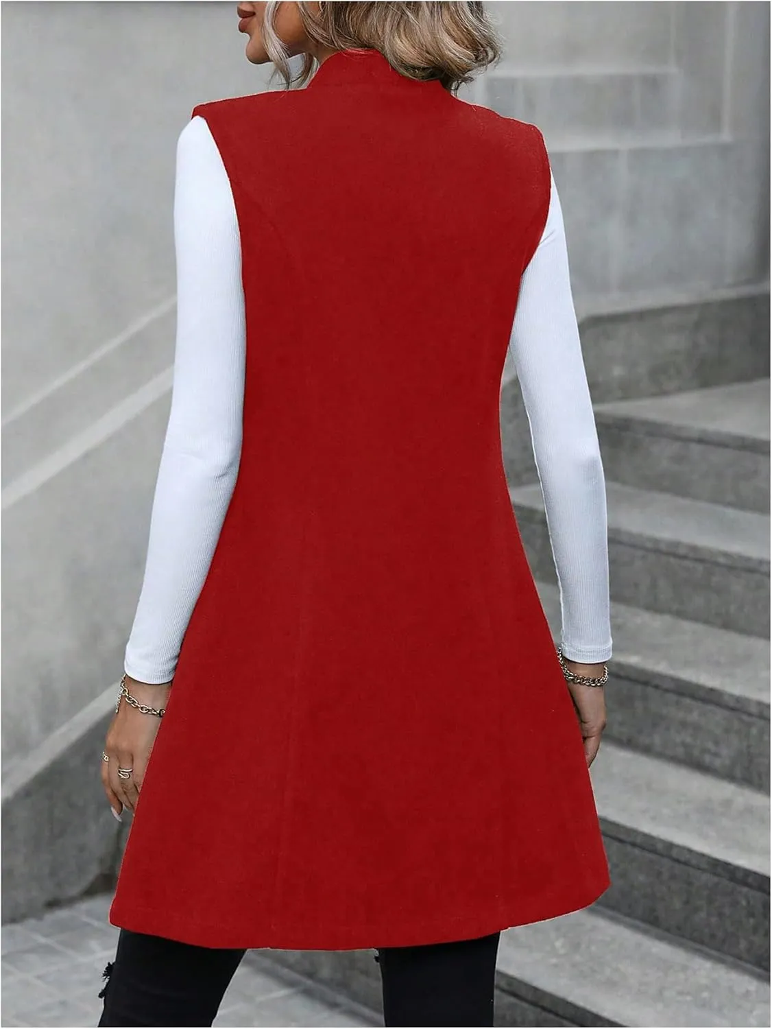 GORGLITTER Women's Elegant Notch Neck Open Front Blazer Sleeveless Work Cardigan Vest