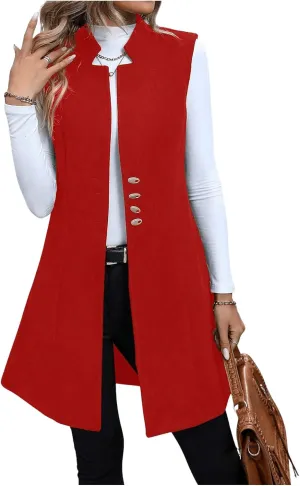 GORGLITTER Women's Elegant Notch Neck Open Front Blazer Sleeveless Work Cardigan Vest