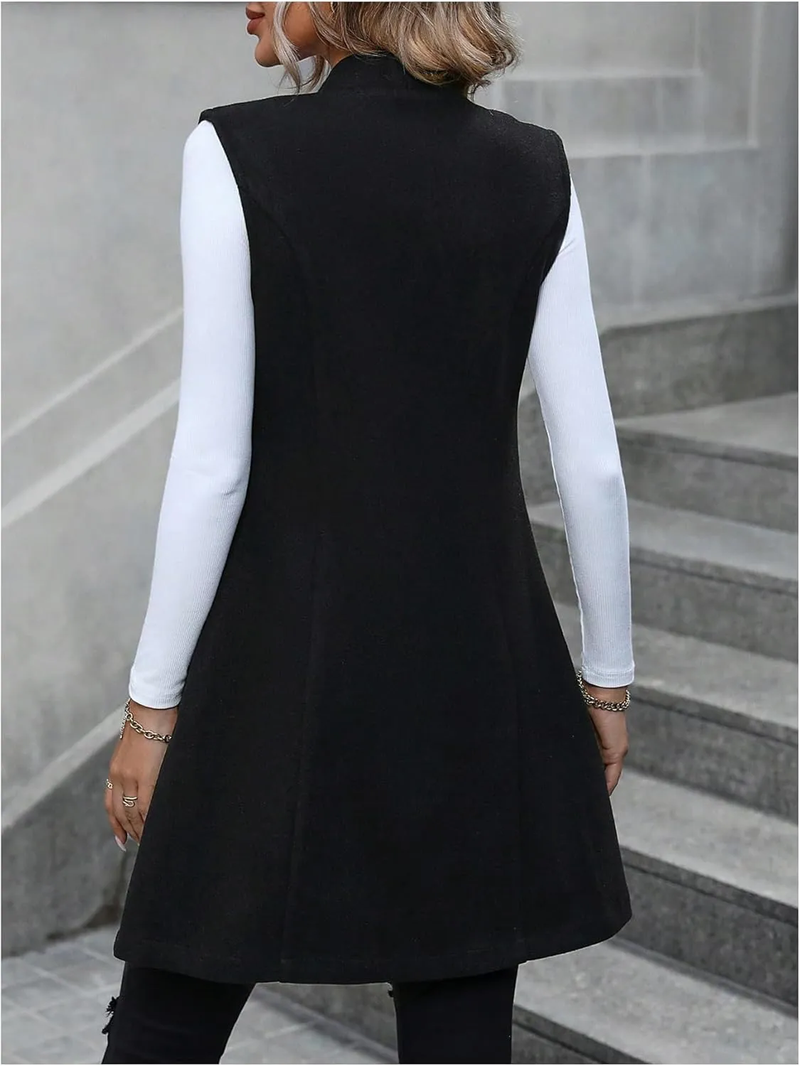 GORGLITTER Women's Elegant Notch Neck Open Front Blazer Sleeveless Work Cardigan Vest
