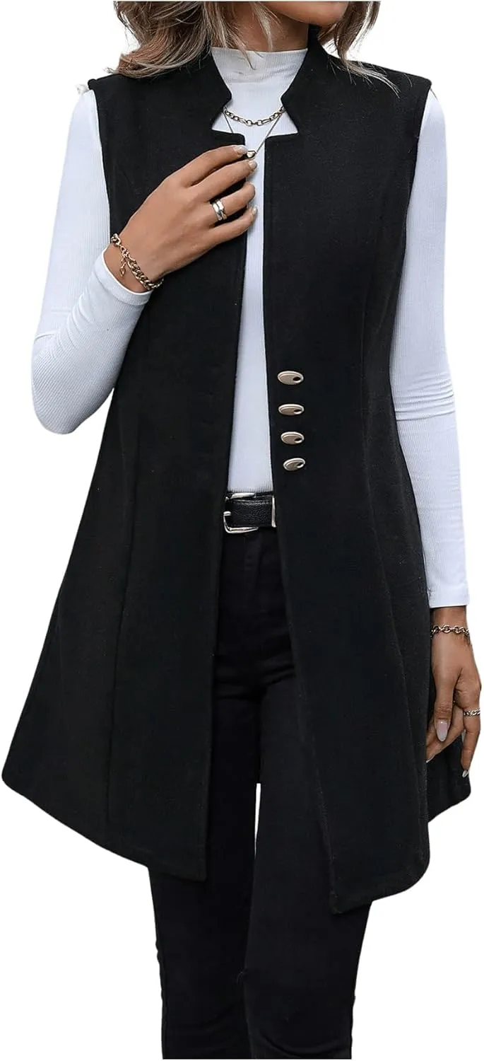 GORGLITTER Women's Elegant Notch Neck Open Front Blazer Sleeveless Work Cardigan Vest