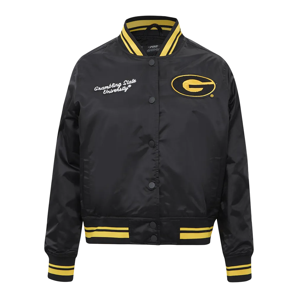 GRAMBLING STATE UNIVERSITY CLASSIC WOMEN'S RIB SATIN JACKET (BLACK/YELLOW)