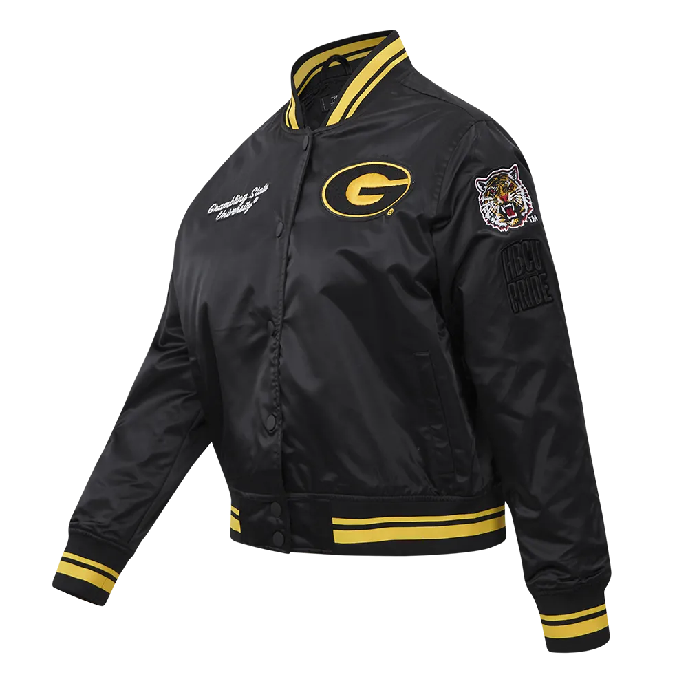 GRAMBLING STATE UNIVERSITY CLASSIC WOMEN'S RIB SATIN JACKET (BLACK/YELLOW)