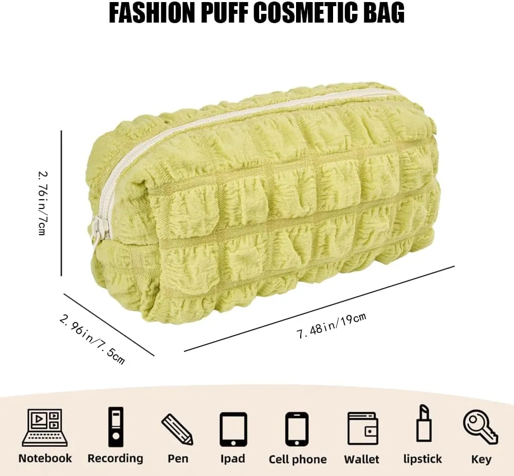 GRINKO Cosmetic Bag, Puff Makeup Bag, Plush Make Up Bag, Travel Toiletry Bag, 2024 Winter Portable Pouch Organizer Fashion Yellow