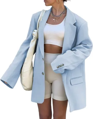 Grlasen Women Casual Elegant Long Sleeve Oversized Lapel Blazers Open Front Solid Work Office Jacket Blazer
