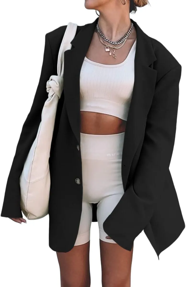 Grlasen Women Casual Elegant Long Sleeve Oversized Lapel Blazers Open Front Solid Work Office Jacket Blazer