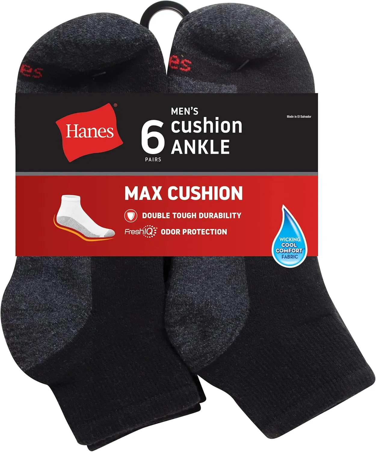 Hanes Men's Max Cushioned Ankle Socks, Moisture-Wicking with Odor Control, Multi-Pack, Size 6-12, Black & White