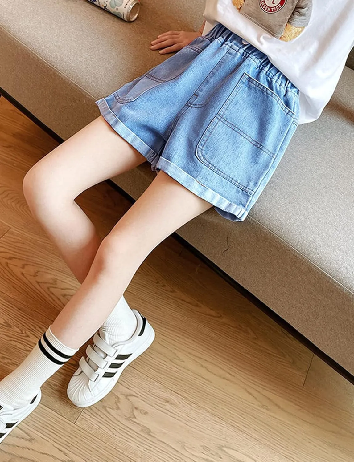 Happy Cherry Baby Girl Summer Denim Shorts Wide Leg Cute Cooling Jeans Hot Pants 1-13Y