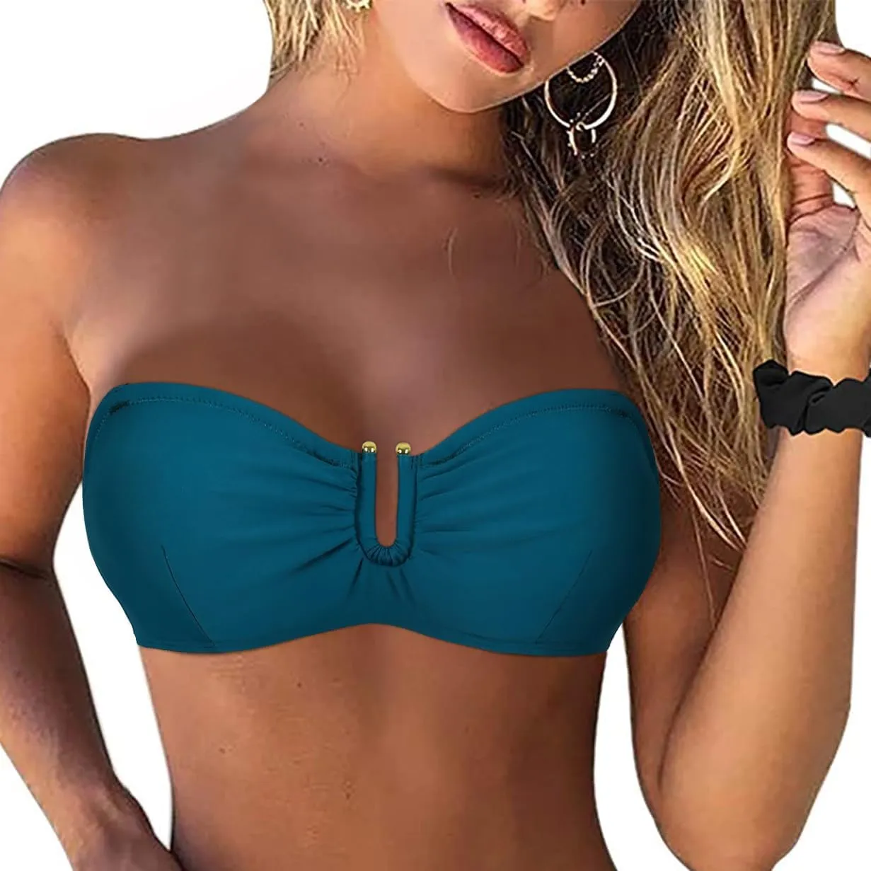 Hilor Women's Underwire Bikini Tops A-C Cup Push Up Supportive Swimsuit Top Bandeau Bathing Suit Swim Tops