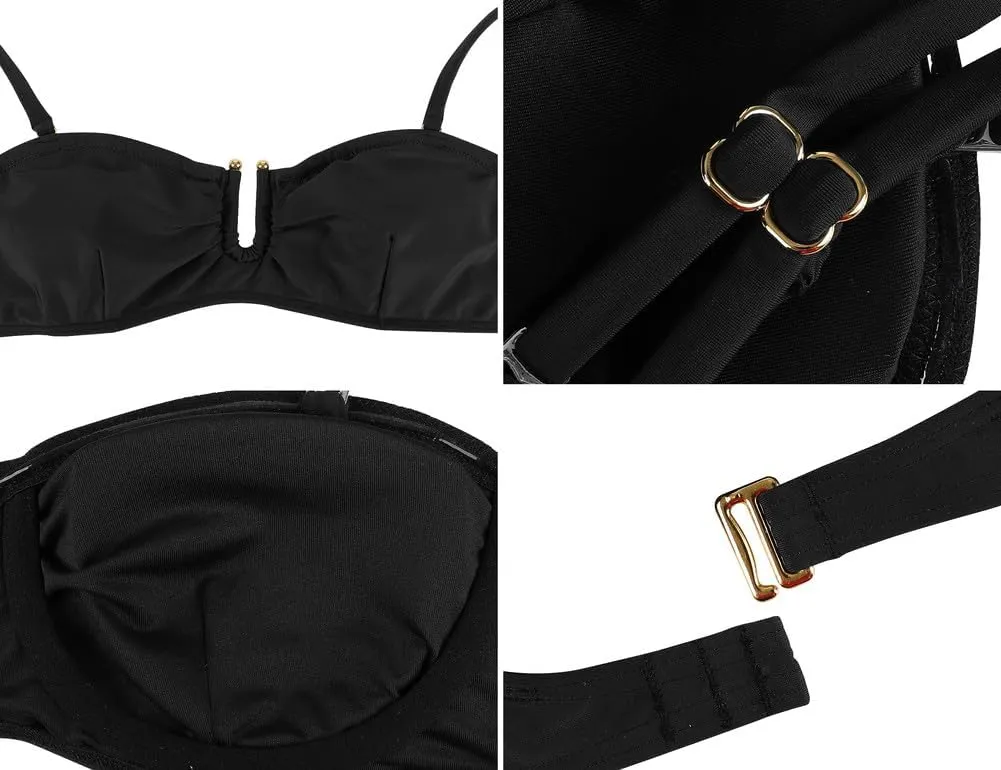 Hilor Women's Underwire Bikini Tops A-C Cup Push Up Supportive Swimsuit Top Bandeau Bathing Suit Swim Tops