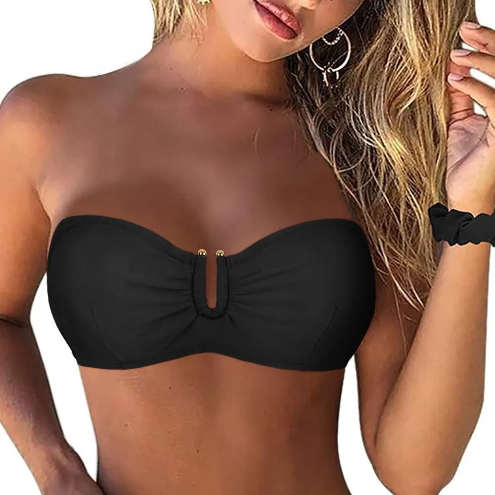 Hilor Women's Underwire Bikini Tops A-C Cup Push Up Supportive Swimsuit Top Bandeau Bathing Suit Swim Tops