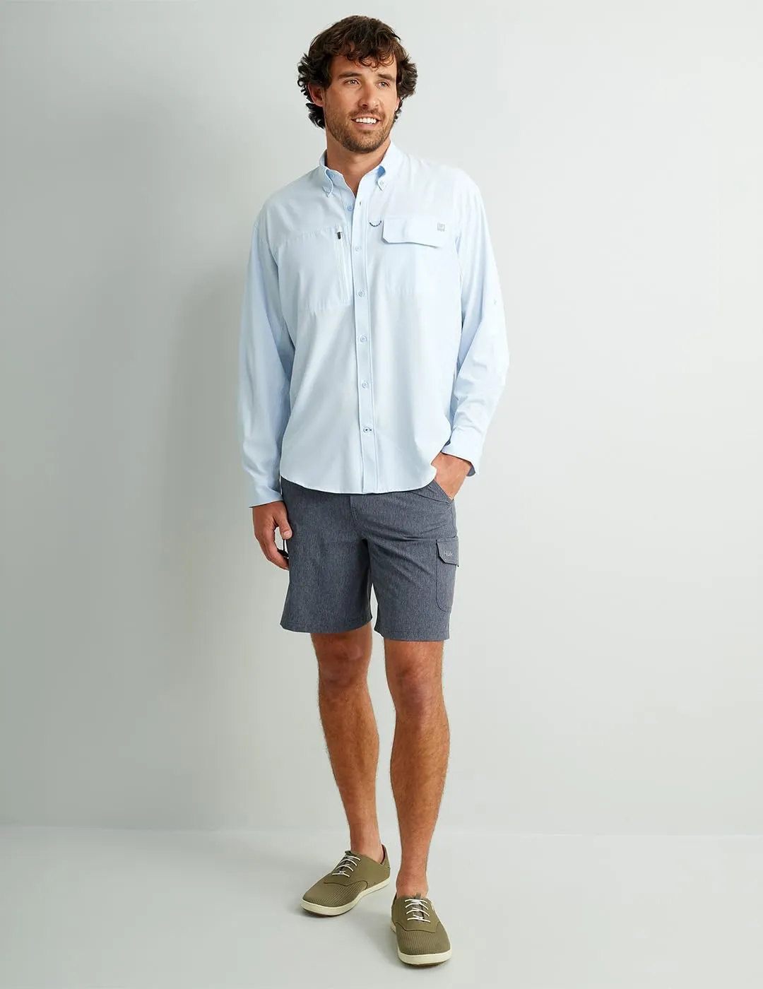 HUK Men's A1a Woven, Performance Long Sleeve Button