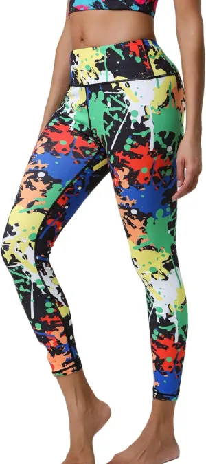 Hupplle 80s Leggings for Women 90s Neon Pants for Party High Waisted Buttery Soft Stretchy Yoga Workout Dance Tights